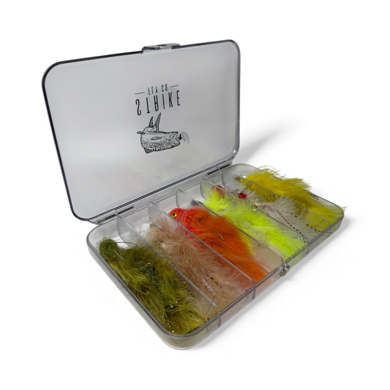 bass fishing fly boxes 12 Piece Bass Patterns Articulated Streamer Assortment With Fly Box- Strike Fly Company