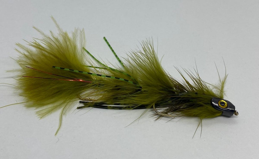 Fish Skull Jointed Urchin - Olive - Articulated Streamer
