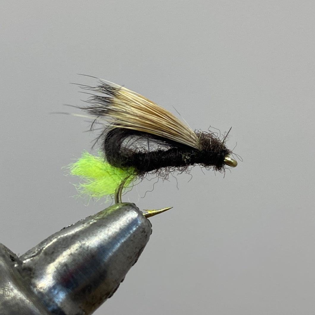 One Dozen (12) - CDC Bubble Caddis - Black/Green - Nymph