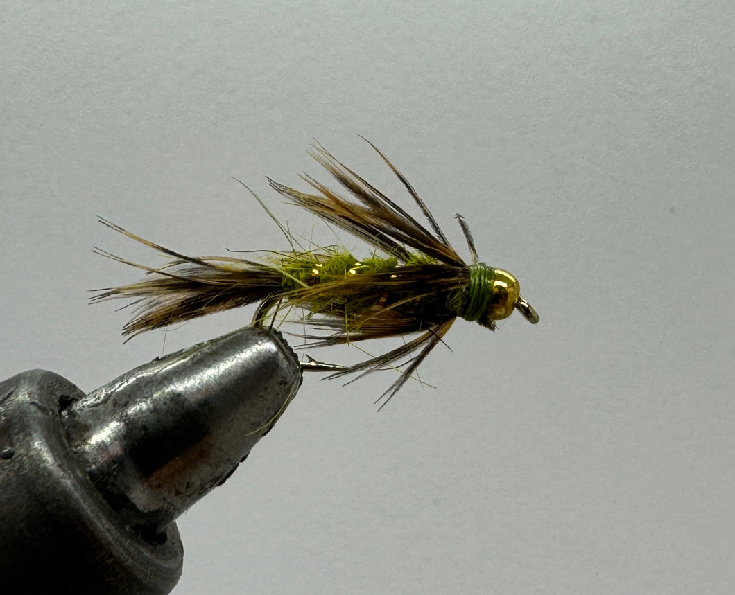 One Dozen (12) - Beadhead Hare's Ear Soft Hackle - Olive - Nymph