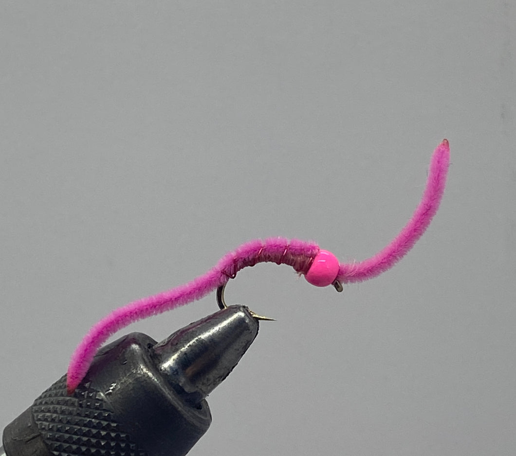 One Dozen (12) - Beadhead Fish Finder San Juan Worm - Pink/Pink Bead - Nymph