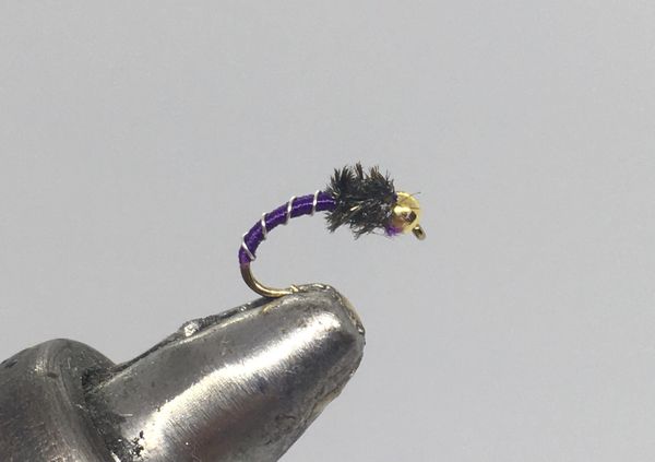 One Dozen (12) - Tungsten Beadhead Zebra Midge - Purple/Peacock - Nymph